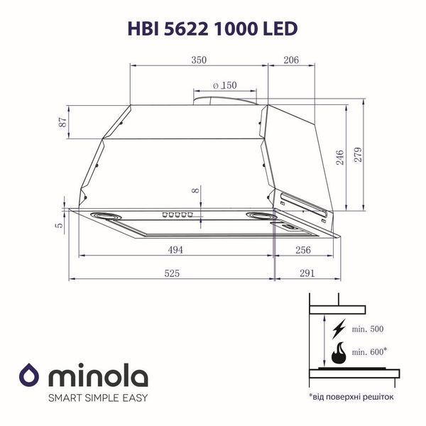 Витяжка Minola HBI 5622 BLF 1000 LED (повновбудована, 52.5 см, 1000 м&sup3;/год, чорна) HBI 5622 BLF 1000 LED фото