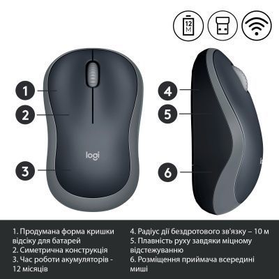 Мишка Logitech M185 Cordless 910-002238 Gray 910-002238 Gray фото